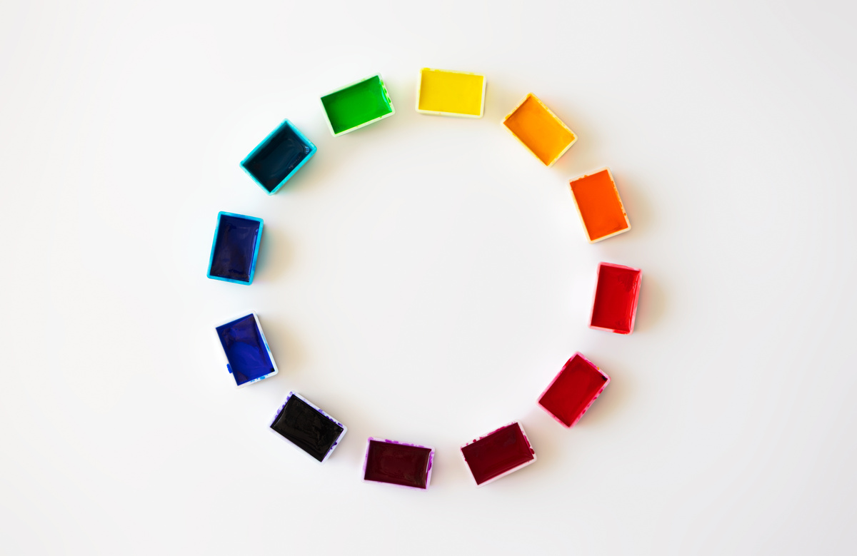 Color Wheel of Watercolor Palette on White Background