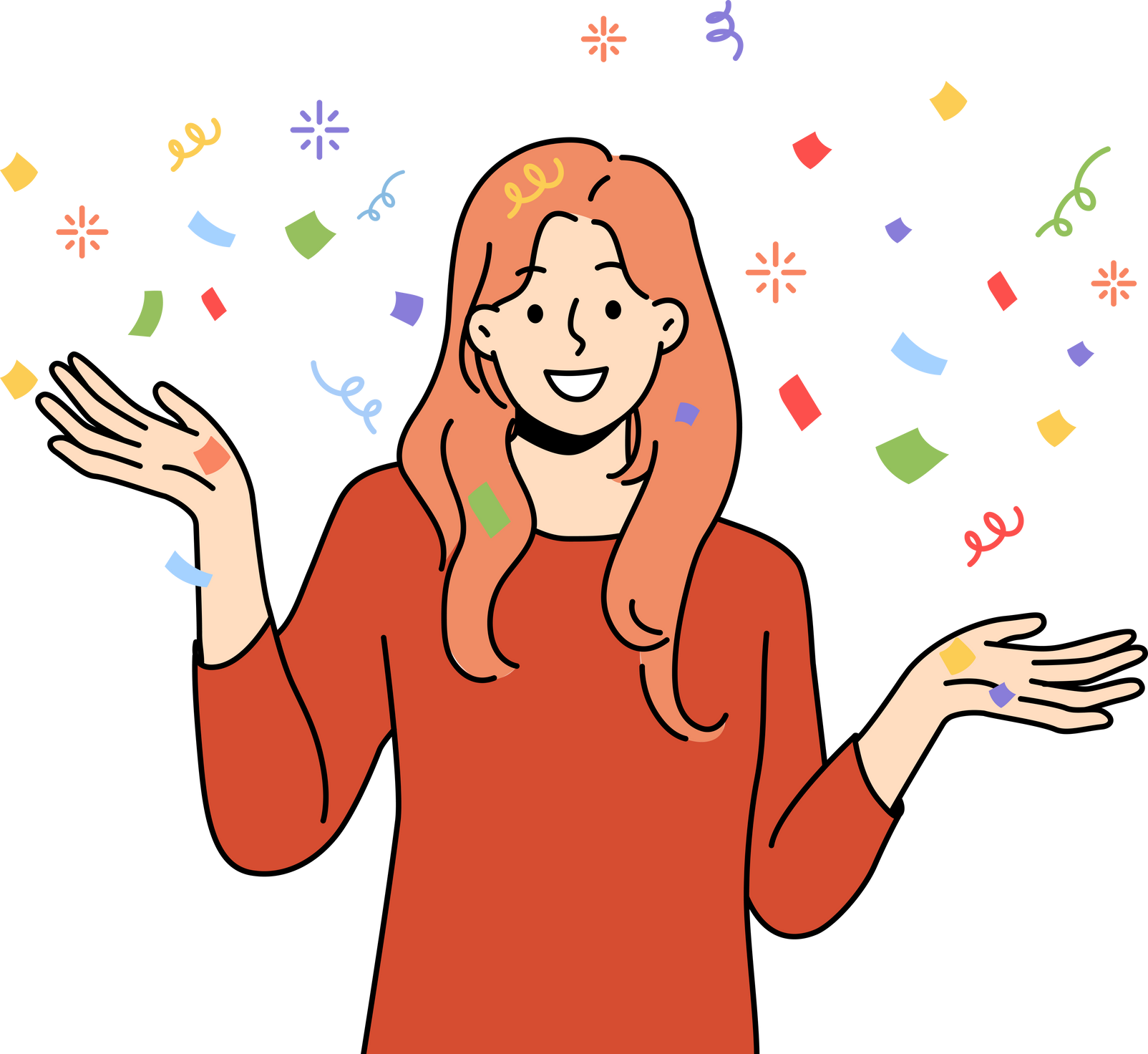 Smiling woman with confetti enjoy celebration